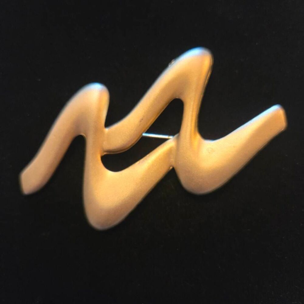 Vintage Brushed Gold Squiggle Pin Brooch